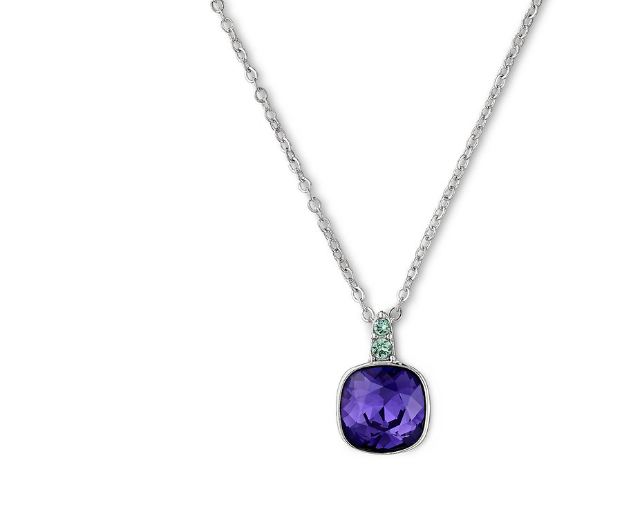 Silberkette veredelt mit Kristallen von Swarovski® mit lila und grünen Steinen.