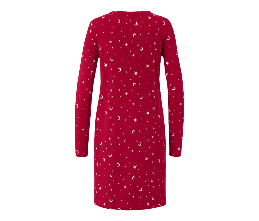 Rotes Nachthemd mit langen Ärmeln und Stern- und Monddruck.