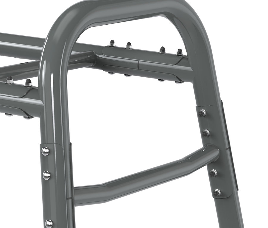 Detailansicht des grauen EXIT Klettergerüst MB220 mit Nieten.