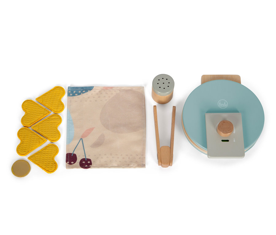 small foot Waffeleisen-Set »tasty« mit Stofftuch, Holzzange, gelben Waffeln und Streuer.