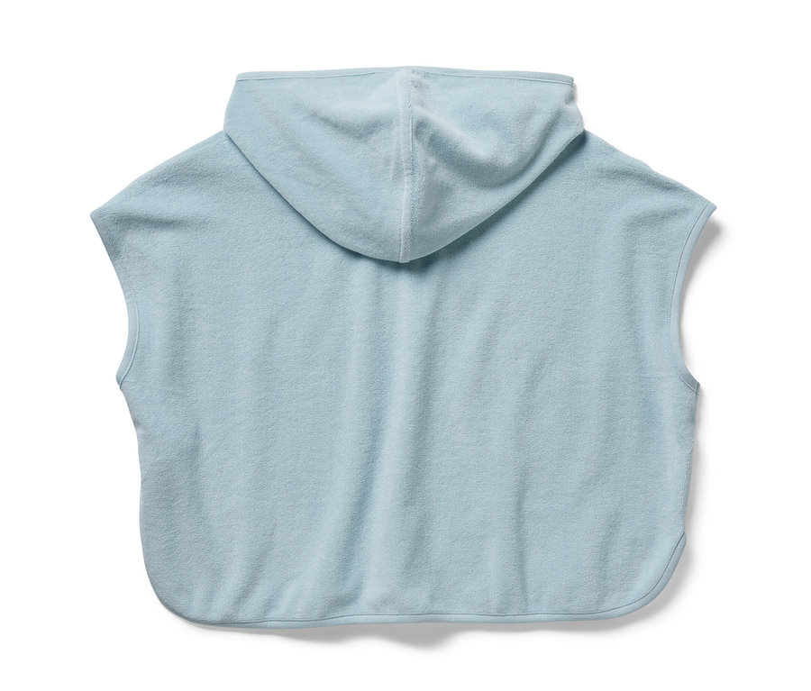 Blauer Frottierponcho Ritter mit Kapuze von hinten.