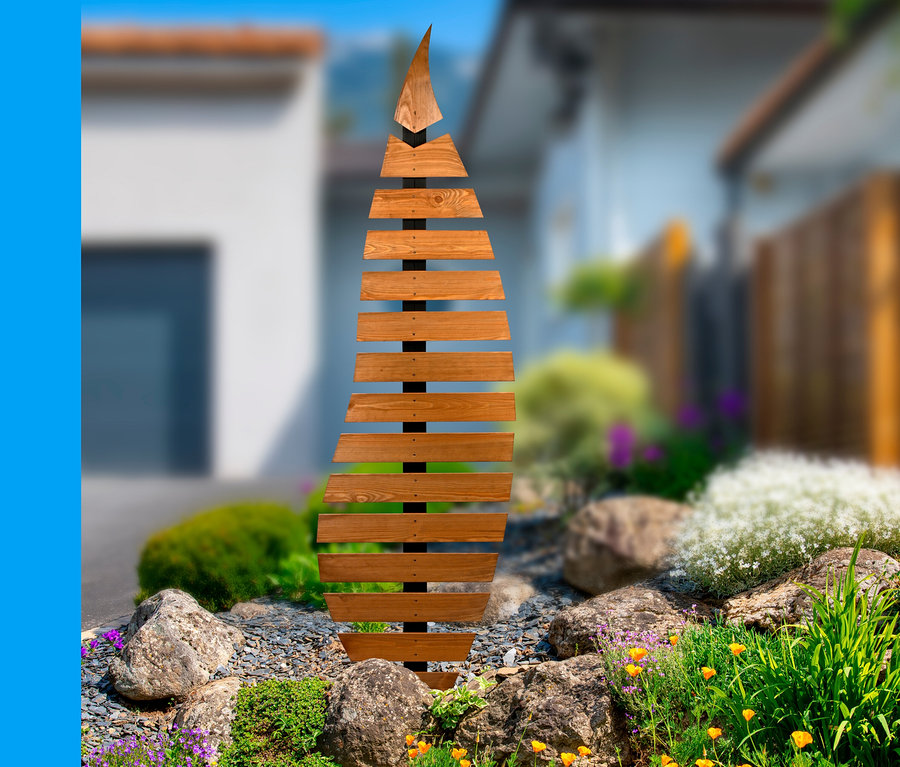 Im Garten steht ein Design-Rankgerüst »Abstractus«.