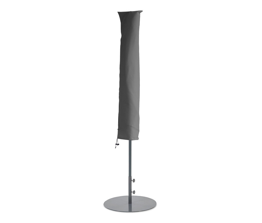 Anthrazitfarbener Leco Sonnenschirm Ø 300 cm mit Abdeckhaube.