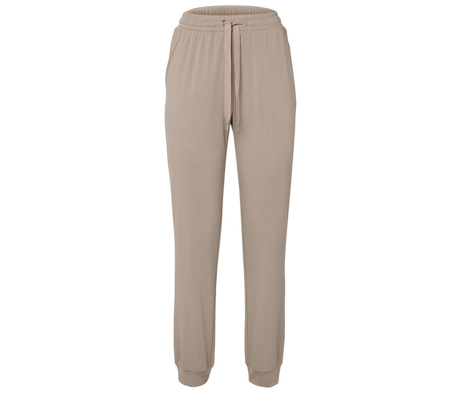 Beige Jogginghose mit Kordelzug in der Taille.