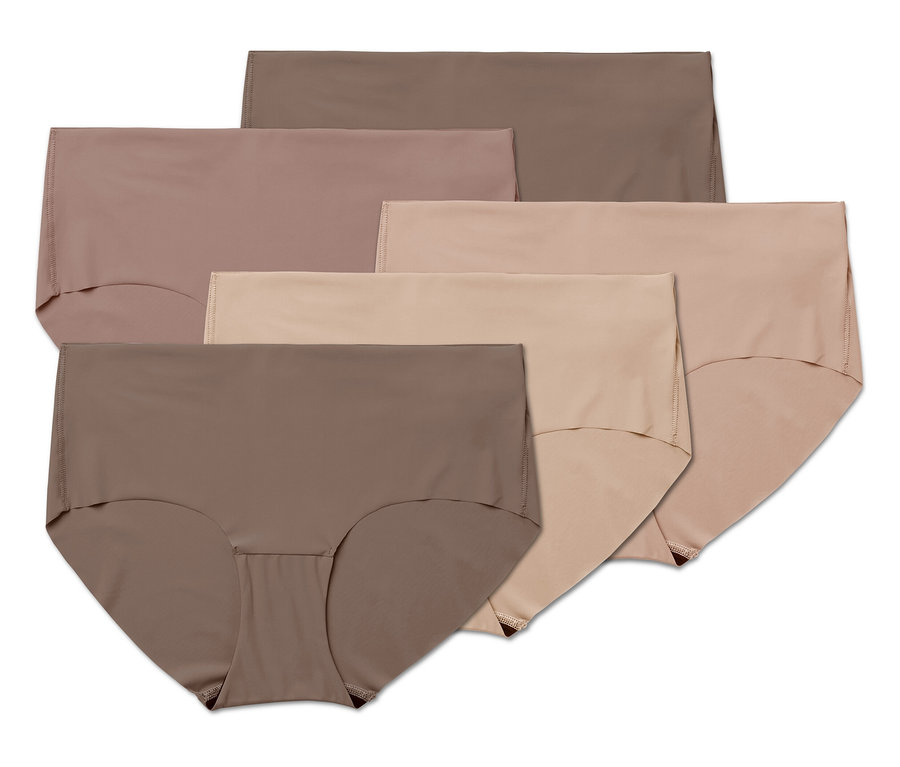 Fünf beige Magic-Cut-Pantys liegen übereinander.