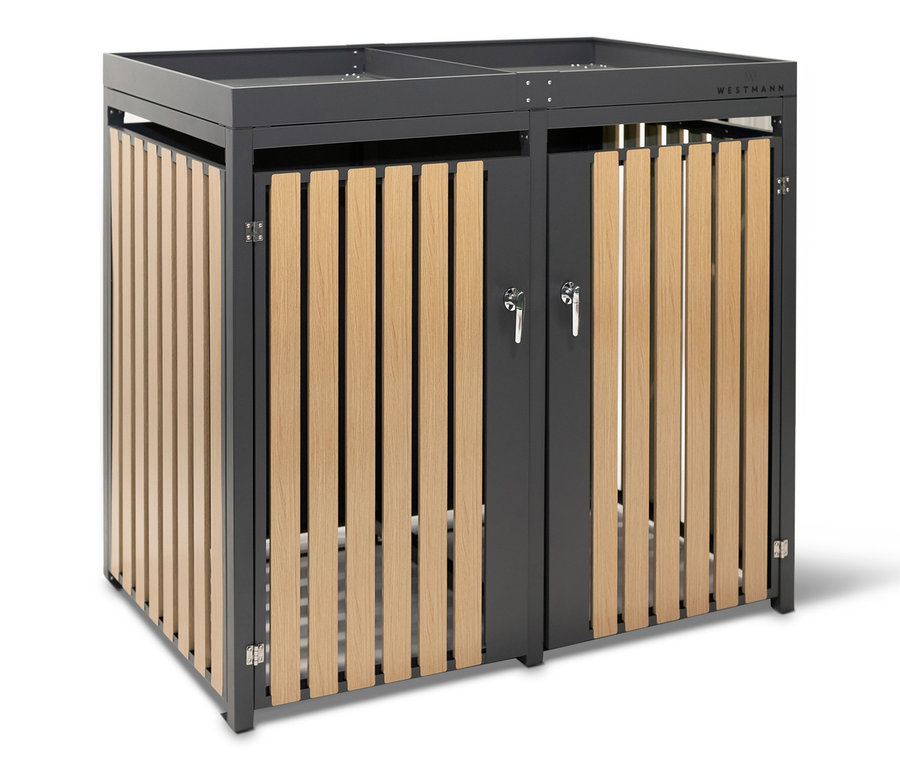 Mülltonnenbox mit Blumenkasten, 2er