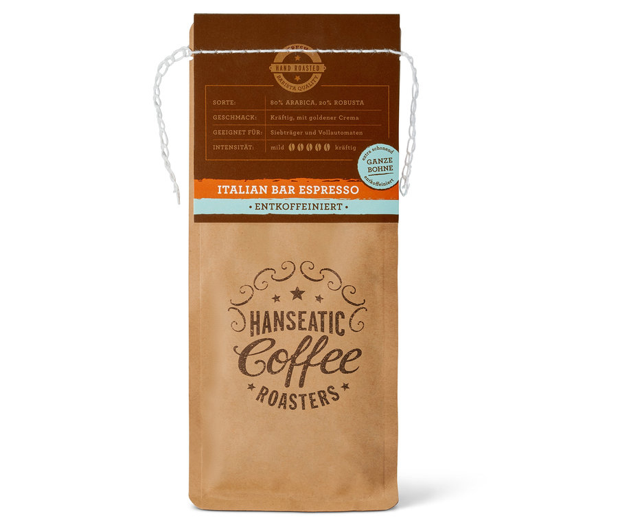 Hanseatic - Italian Bar Espresso, entkoffeiniert - 250 g Ganze Bohne