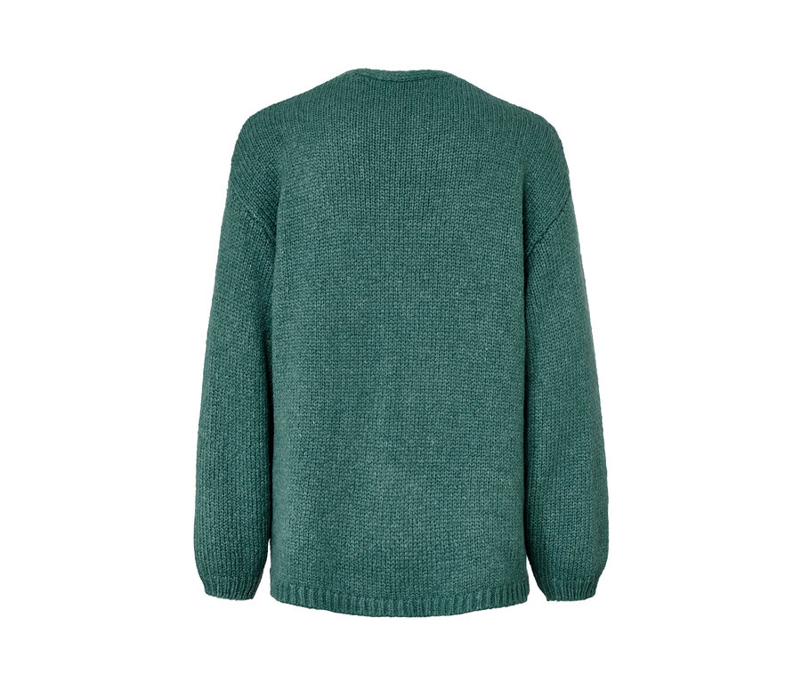 Rückansicht eines offenen Grobstrick-Cardigans.