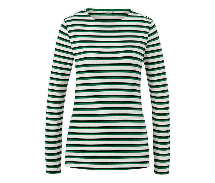 Mehrfarbiges gestreiftes Langarmshirt.