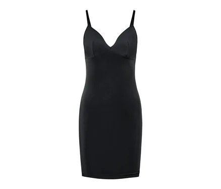 Schwarzes Shapewear-Unterkleid mit dünnen Trägern.