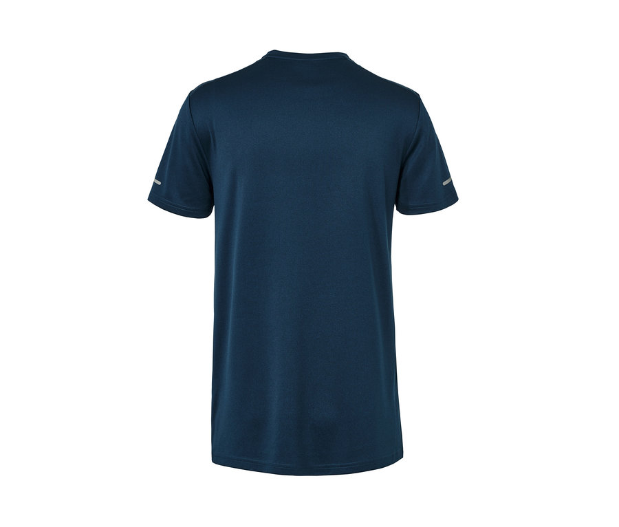 Dunkelblau meliertes Funktionsshirt mit kurzen Ärmeln.