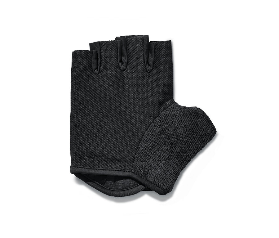 Schwarzer Fahrrad-Handschuh ohne Finger.