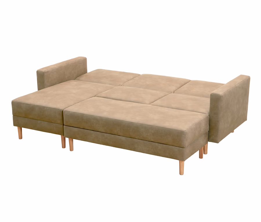 Ausgeklapptes Federkern-Eckschlafsofa »Just More« mit Stauraumbank, sahara.