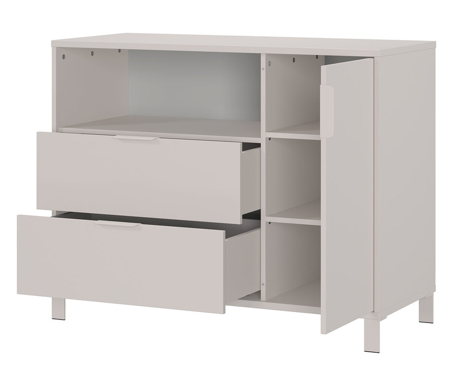 Breite, weiße Wickelkommode »Alkmaar« mit offenen Schubladen.