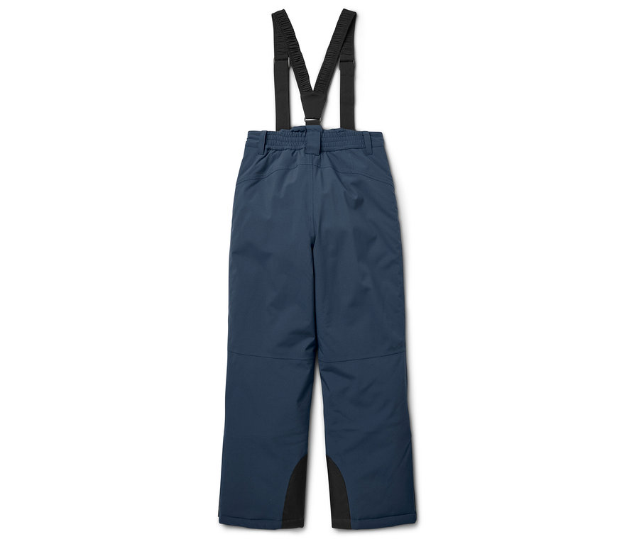 Dunkelblaue Skihose mit schwarzen Hosenträgern auf weißem Hintergrund.