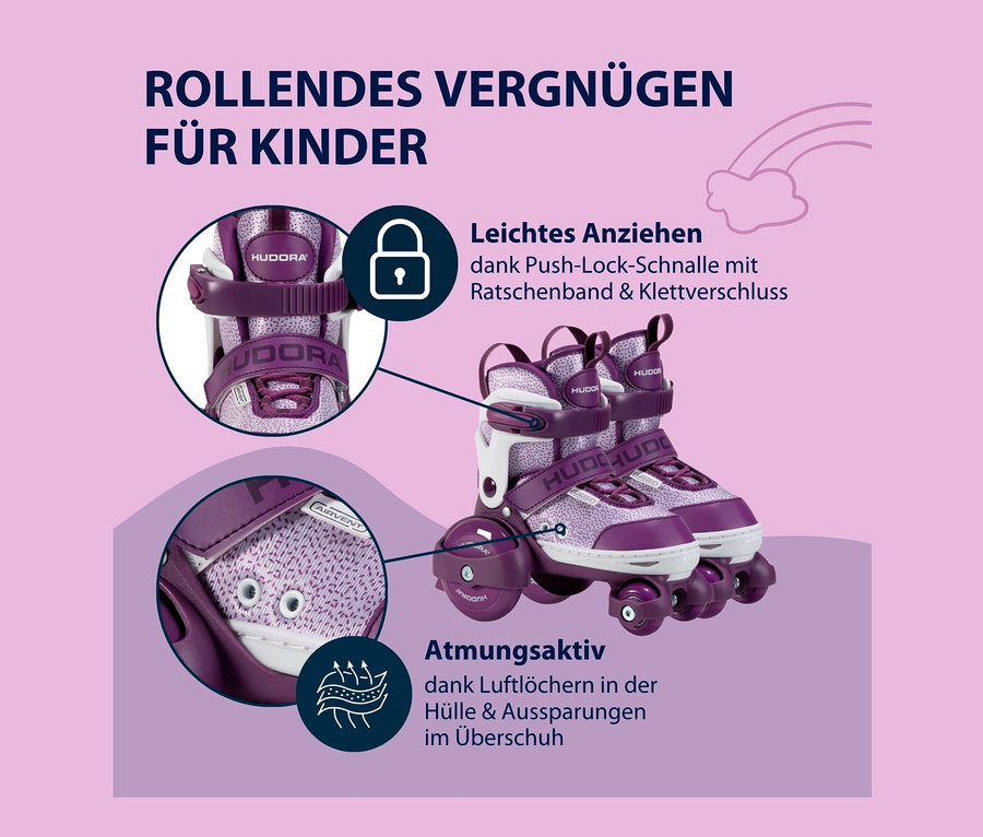 Lila HUDORA Rollschuhe "My First Quad" in Größe 26-29.