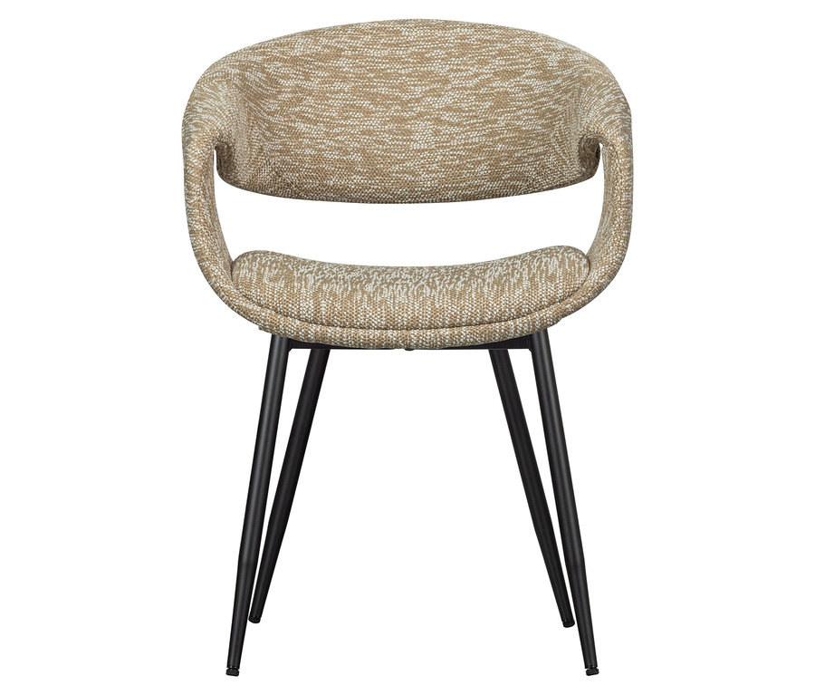 Ein einzelner WOOOD Esszimmerstuhl »Yossi« aus einem 2er-Set in Schwarz-Sand steht auf einem weißen Hintergrund.