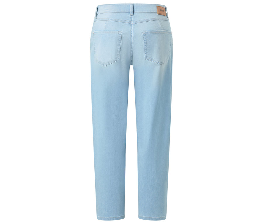 Rückansicht einer hellblauen Jeans mit geradem Bein.