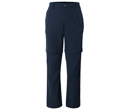 Dunkelblaue, lange Herrenhose, die sich unterhalb des Knies abzippen lässt.