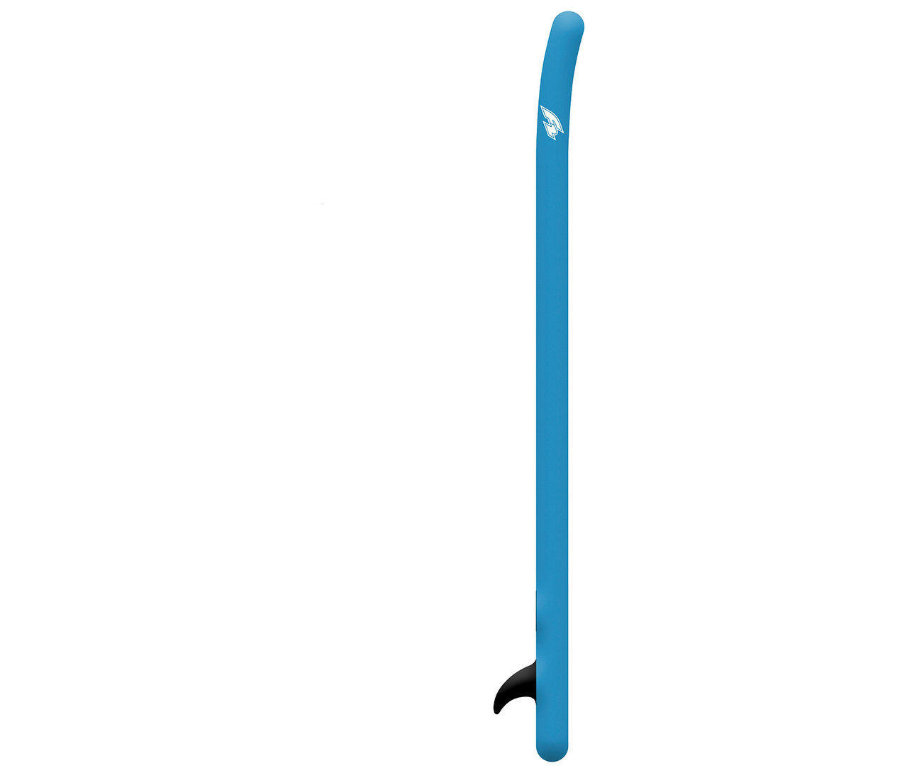 Blaues F2 SUP Board »Ocean ltd« steht aufrecht, mit Finne und Logo sichtbar.