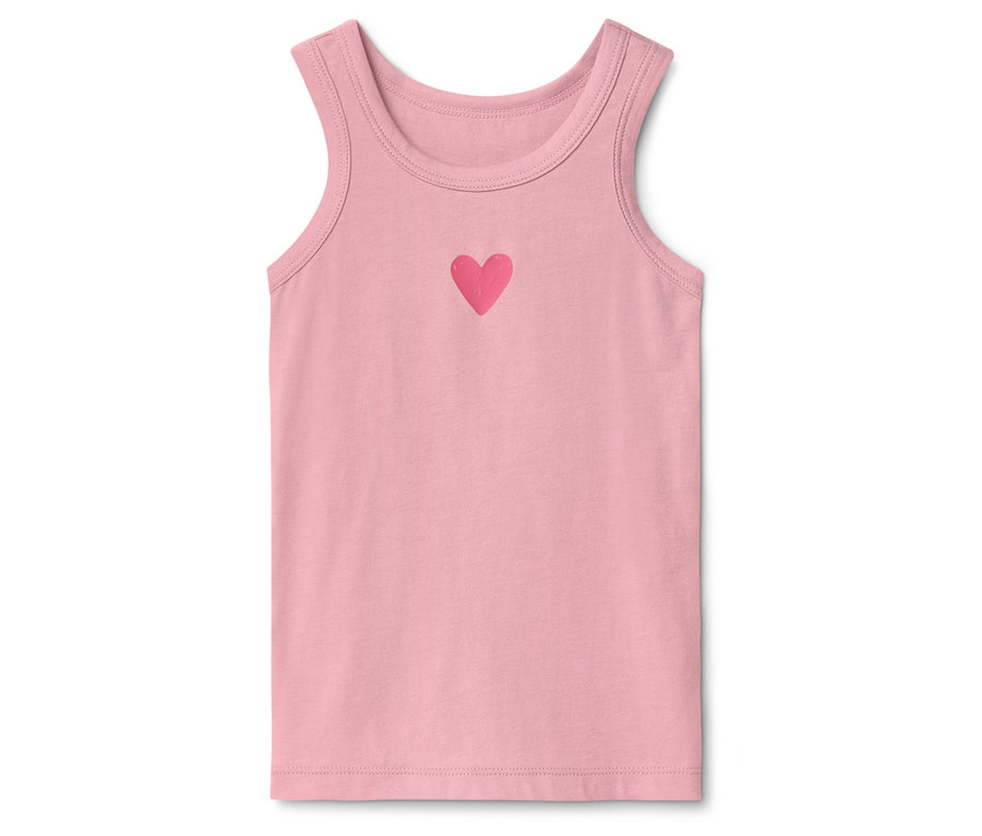 Rosa Tanktop mit Herz auf weißem Hintergrund.