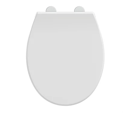 Thermoplast WC-Sitz »PREMIUM«, weiß und oval, mit geschlossener Klappe und zwei sichtbaren Scharnieren.
