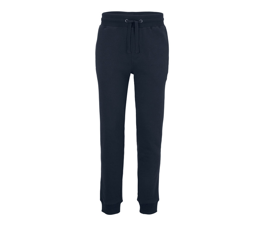 Dunkelblaue Sweathose mit Kordelzug in der Taille.