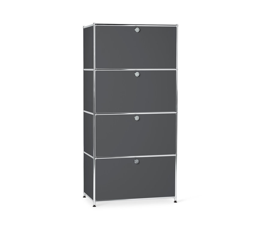 Graues Highboard Metall »CN3« mit 4 Klappenfächern.