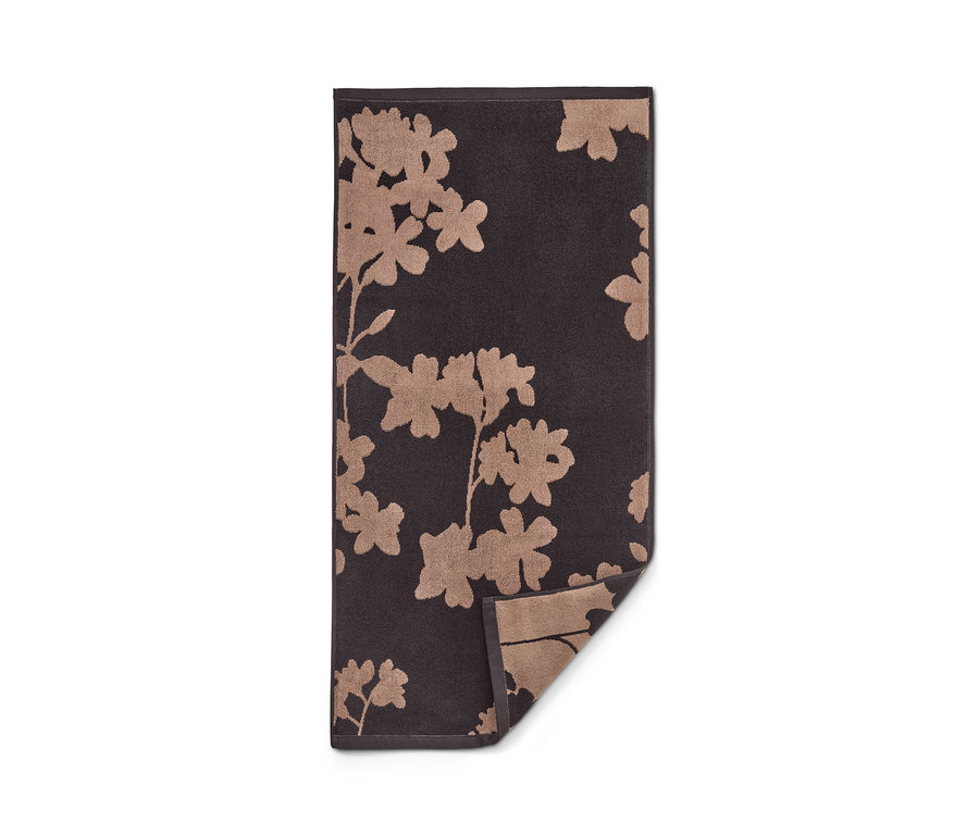 Ein schwarzes Jacquard-Handtuch mit Blumenmuster, 2 Stück.
