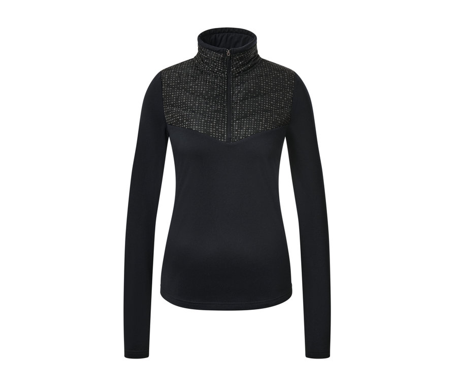 Ein schwarzes Hybrid-Thermoshirt mit langen Ärmeln und Reissverschluss.