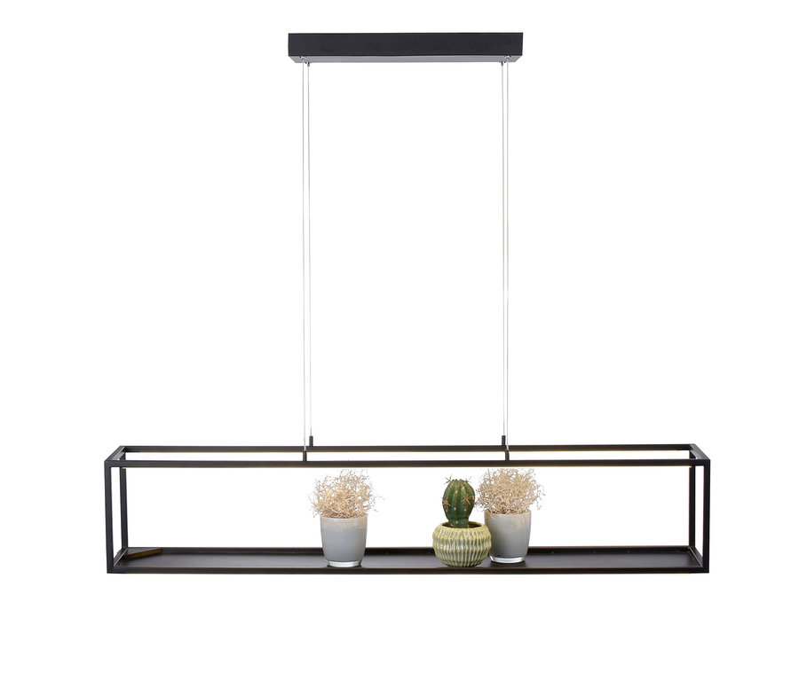 Schwarze Paul Neuhaus LED-Pendelleuchte Contura mit drei Blumentöpfen.