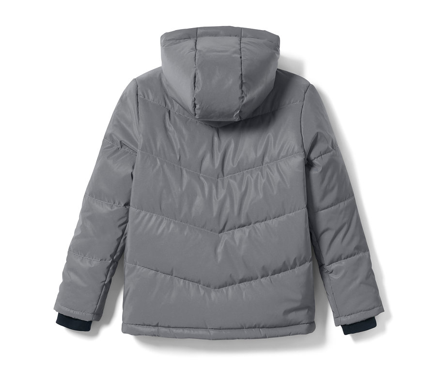 Rückansicht einer reflektierenden Kinder-Steppjacke.