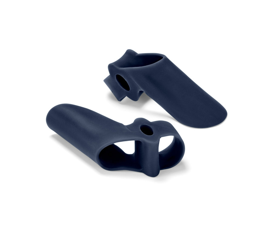 Zwei blaue 2 Hallux-Valgus-Schutze liegen auf einem weißen Hintergrund.