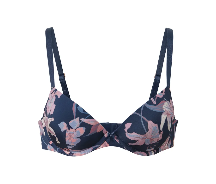 Blauer Push-up-BH mit Blumen.