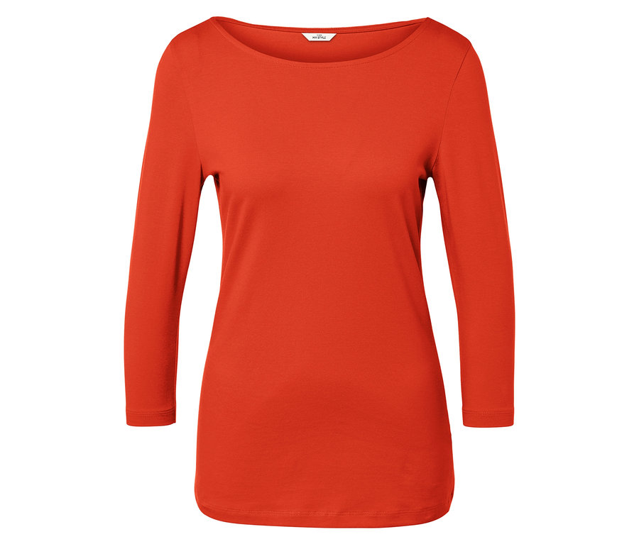 Orangefarbenes Shirt mit 3/4-Arm.