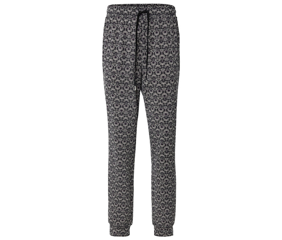Schwarze Jogginghose mit Blumenmuster.