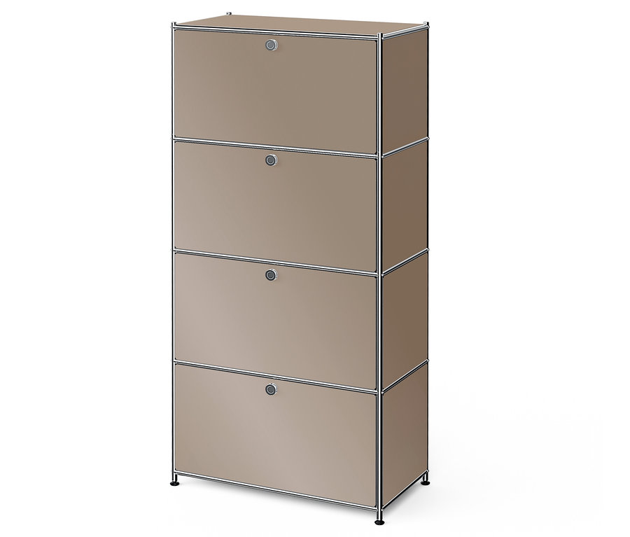Beiger Schrank mit vier Fächern.