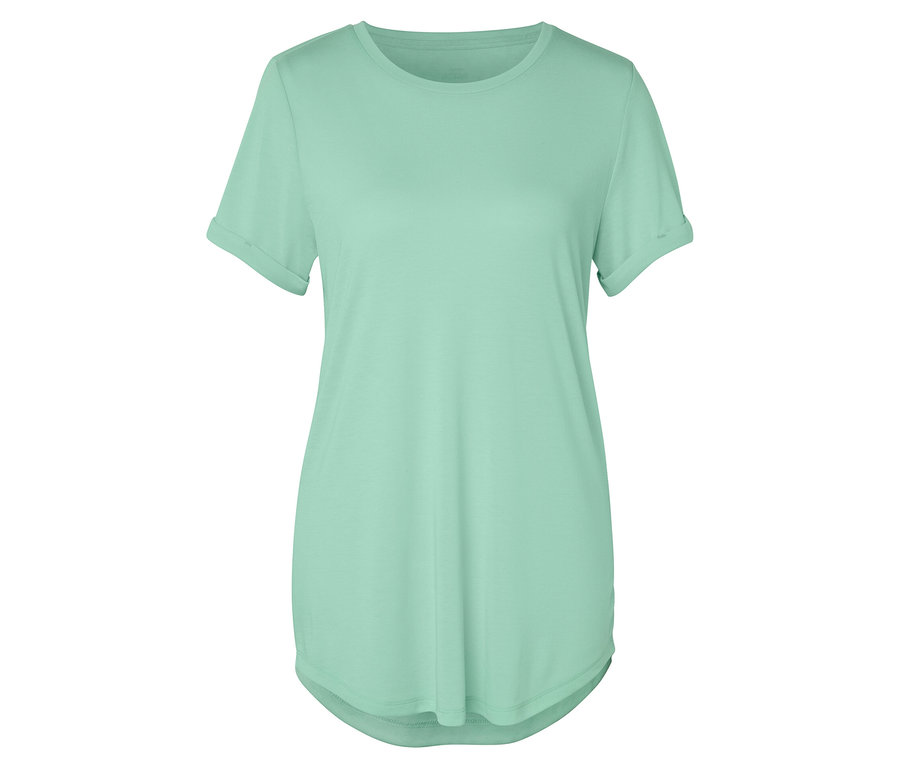 Hellgrünes T-Shirt mit kurzen Ärmeln.