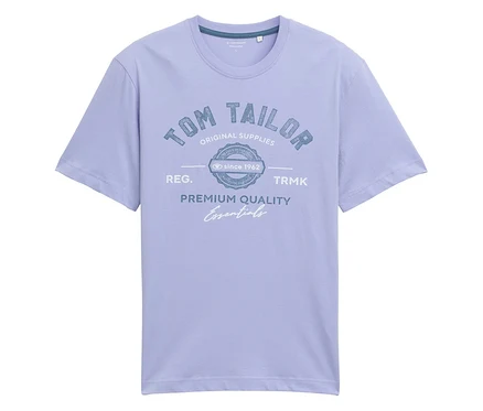 Hellblaues T-Shirt mit Aufdruck "Tom Tailor Original Supplies" und dem Schriftzug "Premium Quality Essentials".
