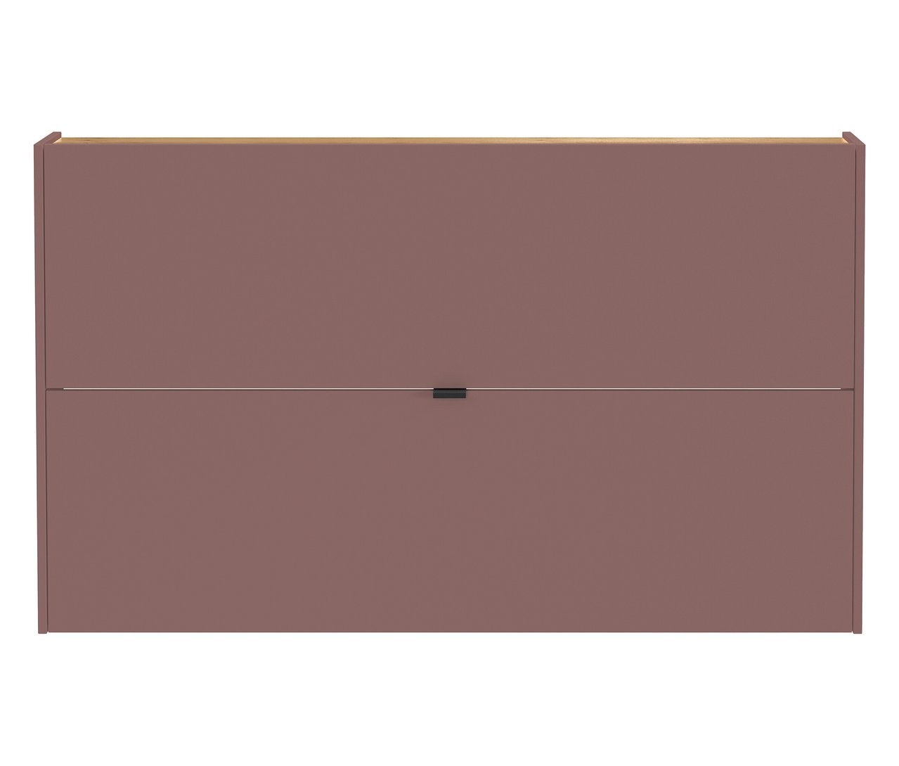 Ansicht eines zweistöckigen, rosa Schranks mit einem schwarzen Griff.