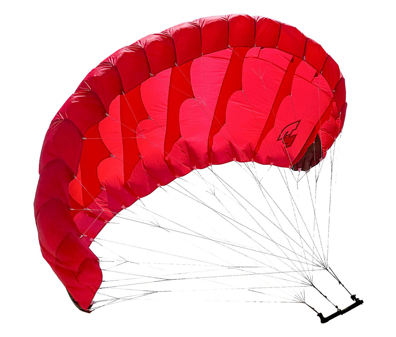 Roter F2 SUP Board »Glide Wing« Kite mit zahlreichen Schnüren, gesehen im Studio.