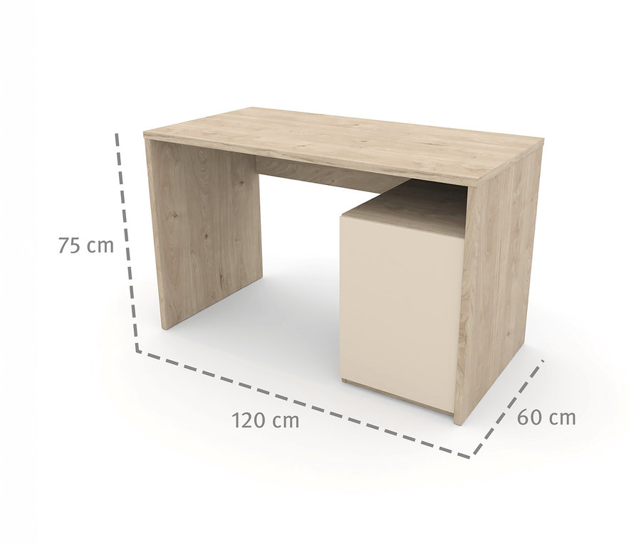Der Roba Schreibtisch »Louisa« ist ein heller Holzschreibtisch mit einem weißen Schubladenelement.