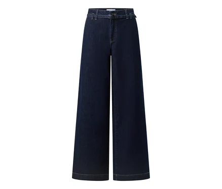 Dunkelblaue, weit geschnittene Angels Denim »Liva« Sleek Jeans mit hohem Bund und Gürtel.