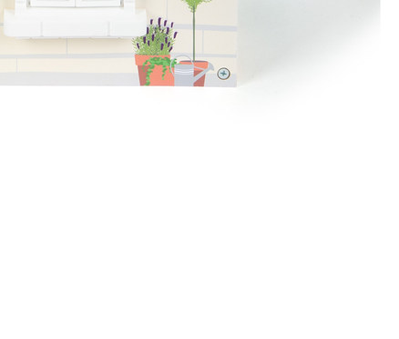 Seitenansicht eines Small Foot Puppenhauses mit Dachterrasse. Das Haus hat ein rosafarbenes Dach und ist mit aufgemalten Blumen verziert.