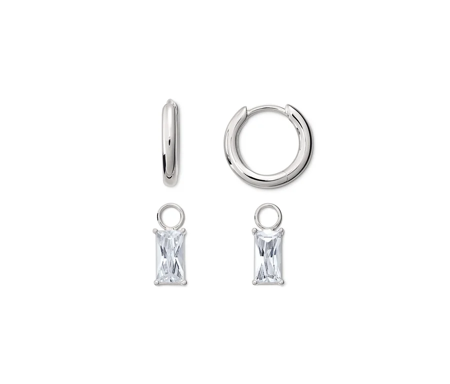 Zwei Creolen, 925 Silber rhodiniert, mit Zirkonia.