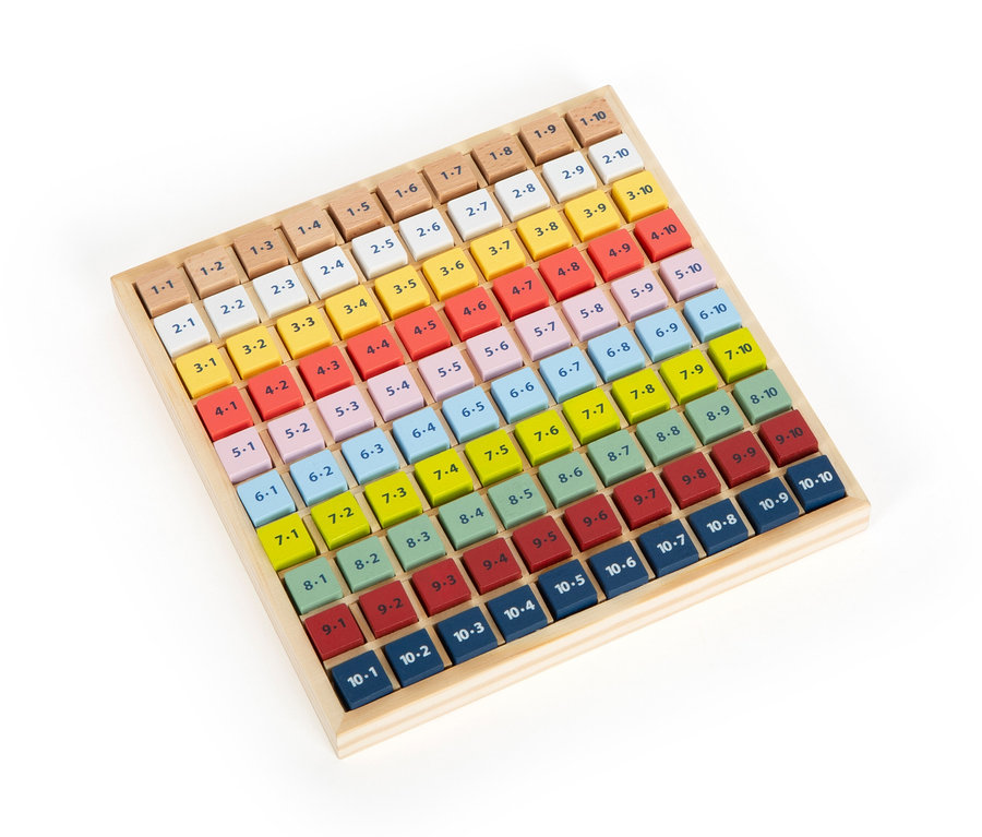 Ein hölzernes small foot Rechen-Set »Educate« mit bunten Würfeln und Zahlen.