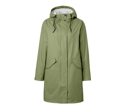 Grüner Regenparka »Friesennerz« mit Kapuze.