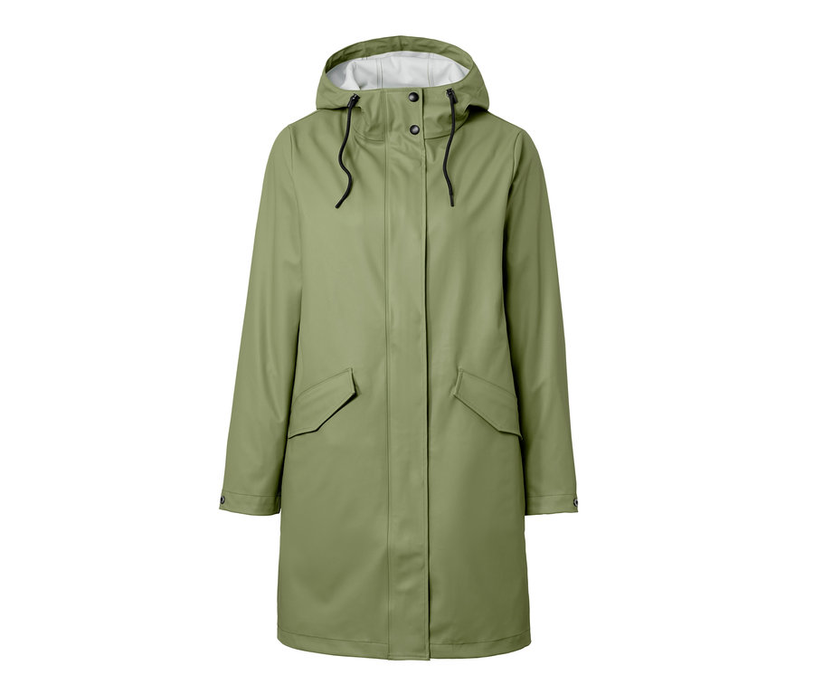 Grüner Regenparka »Friesennerz« mit Kapuze.
