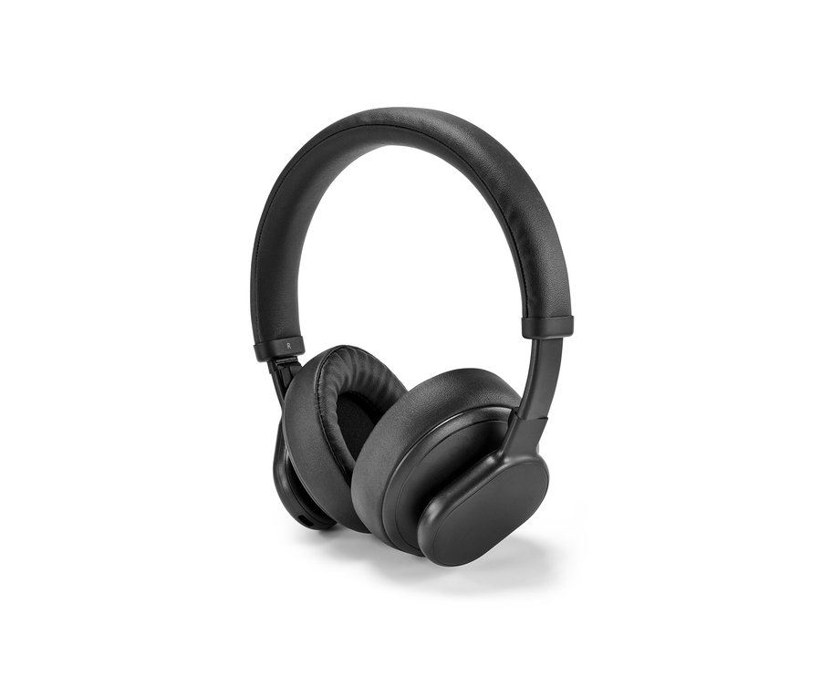Schwarze Bluetooth®-Kopfhörer mit Touchfunktion auf weißem Hintergrund.