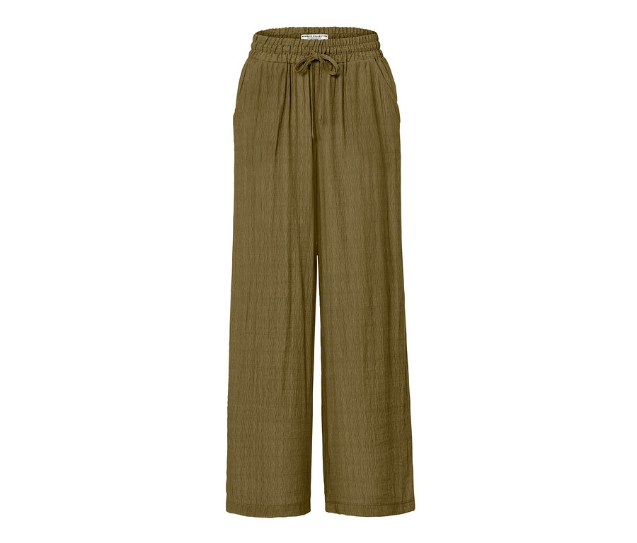 Olive Schlupfhose mit elastischem Bund und Kordelzug.